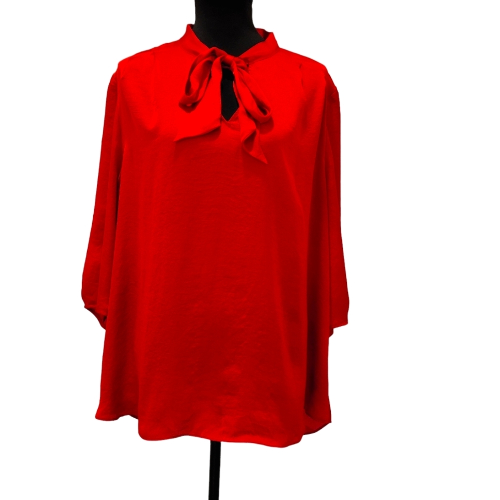 Worthington Bow Tie Quarter Balloon Sleeves Pleated Blouse